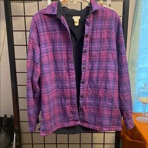 L.L.Bean Plaid Purple women’s button down jacket shirt